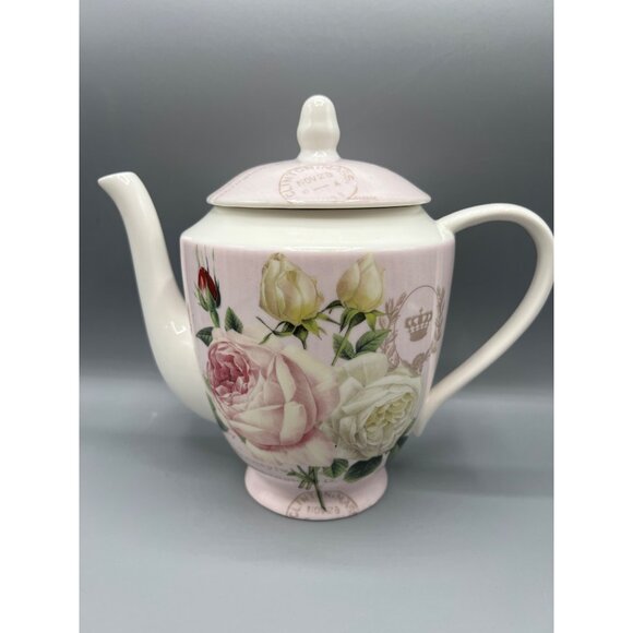 Gracie China Stechcol 4-Cup Teapot In Pink & White With Rose & Travel Design - Picture 1 of 13